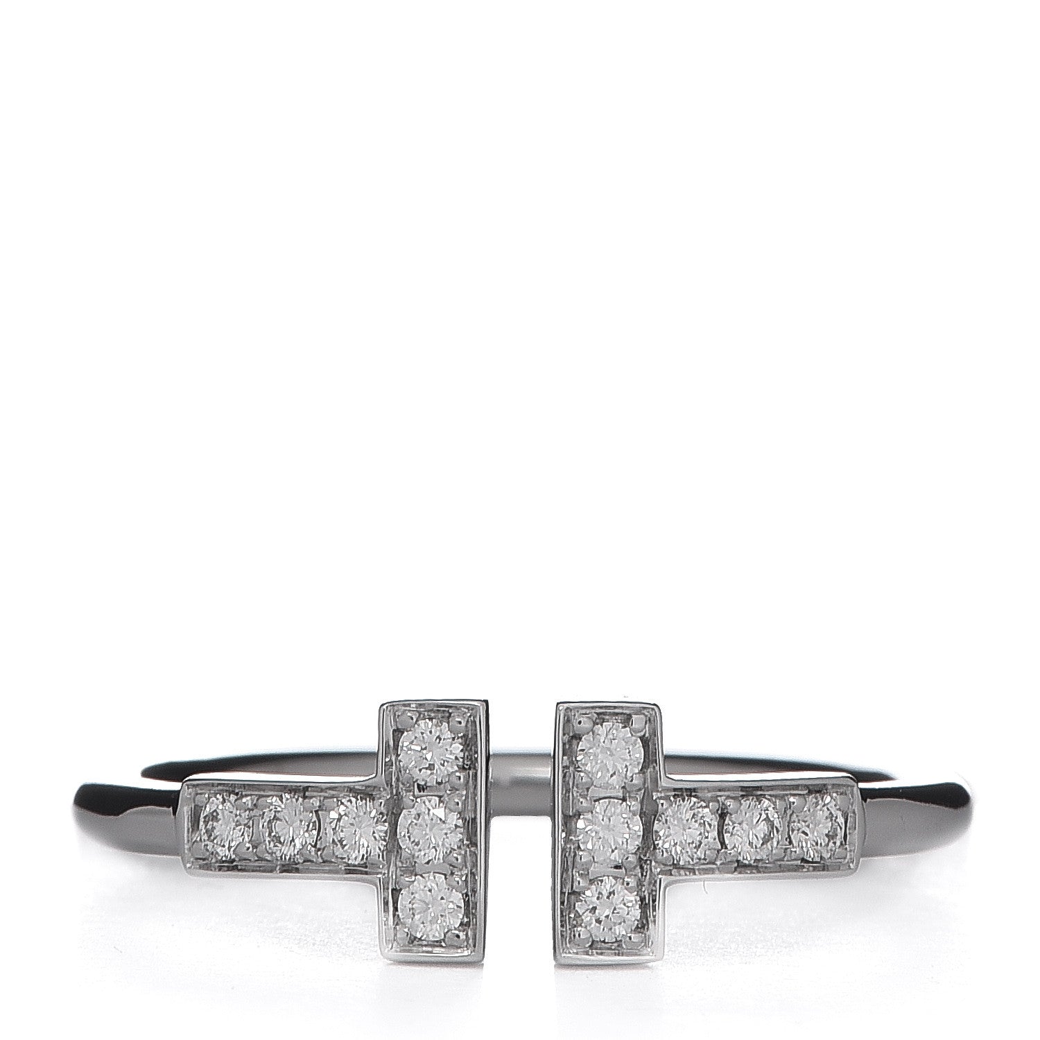 Tiffany 18K White Gold Diamond T Wire Ring 53 6.5 1 of 4