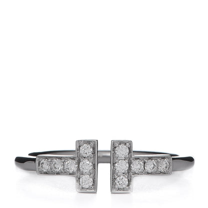 Tiffany 18K White Gold Diamond T Wire Ring 53 6.5 1 of 4