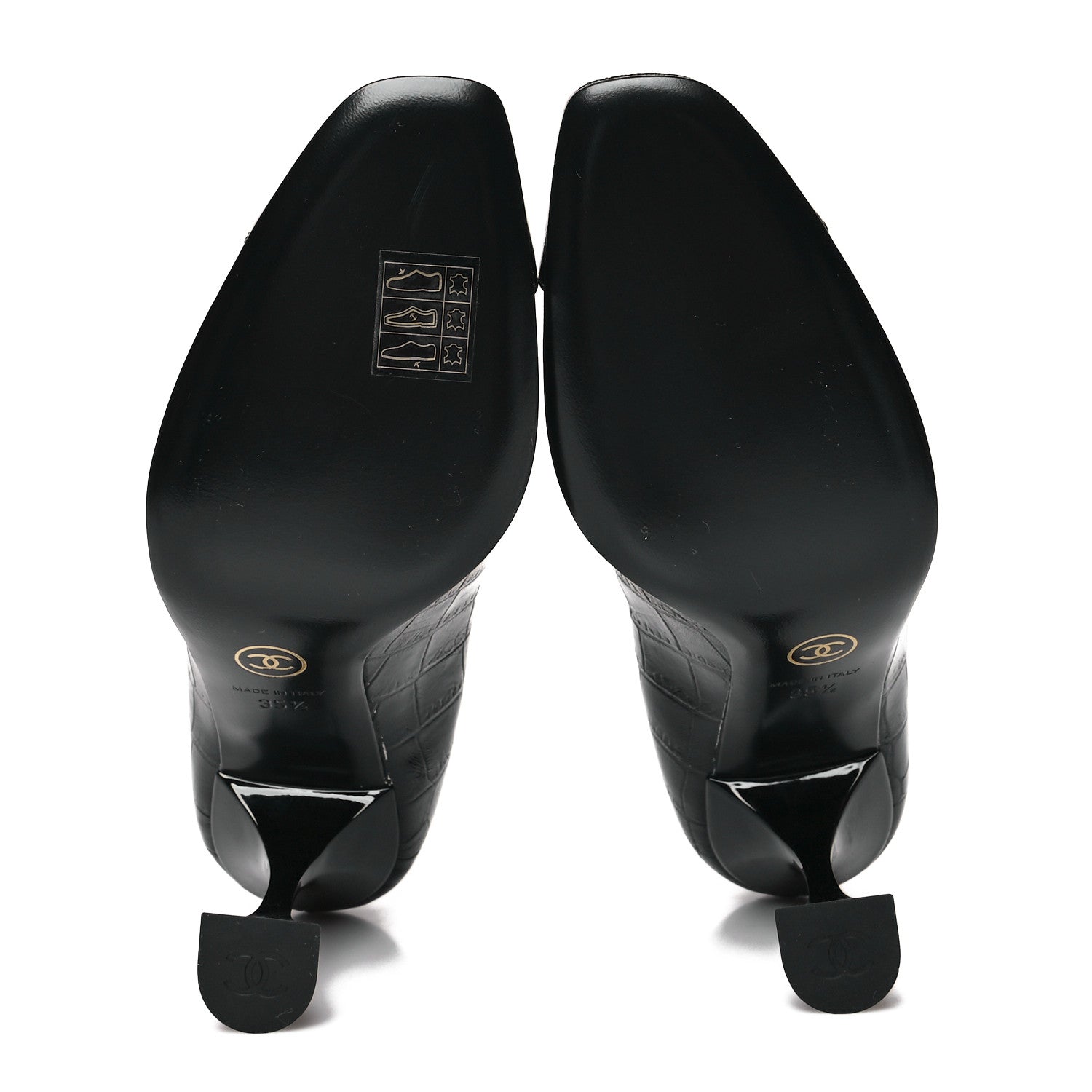 Chanel Crocodile Embossed Crumpled Patent Cap Toe Pumps 35.5 Black 5 of 8