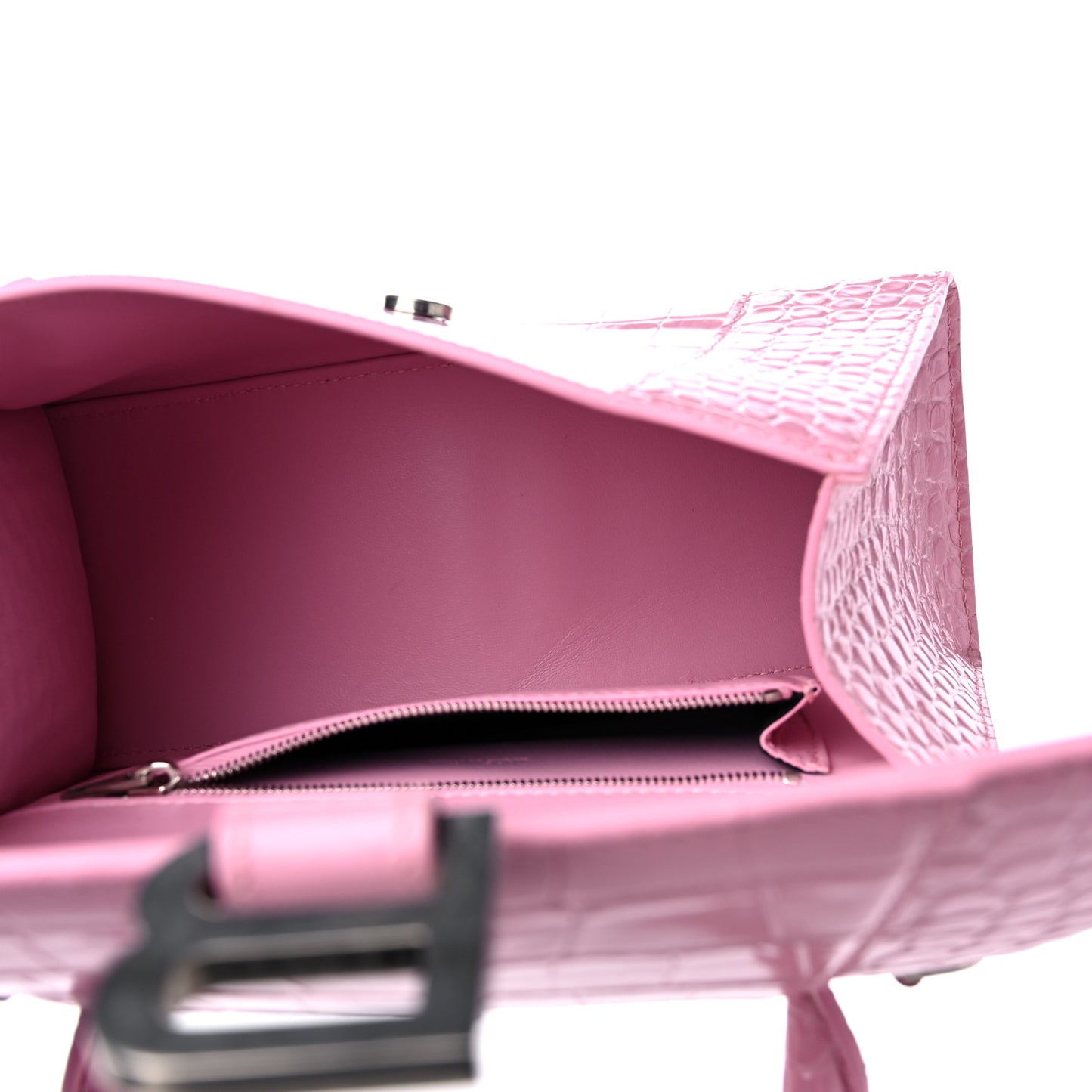 Shiny Calfskin Crocodile Embossed Small Hourglass Top Handle Bag Candy Pink
