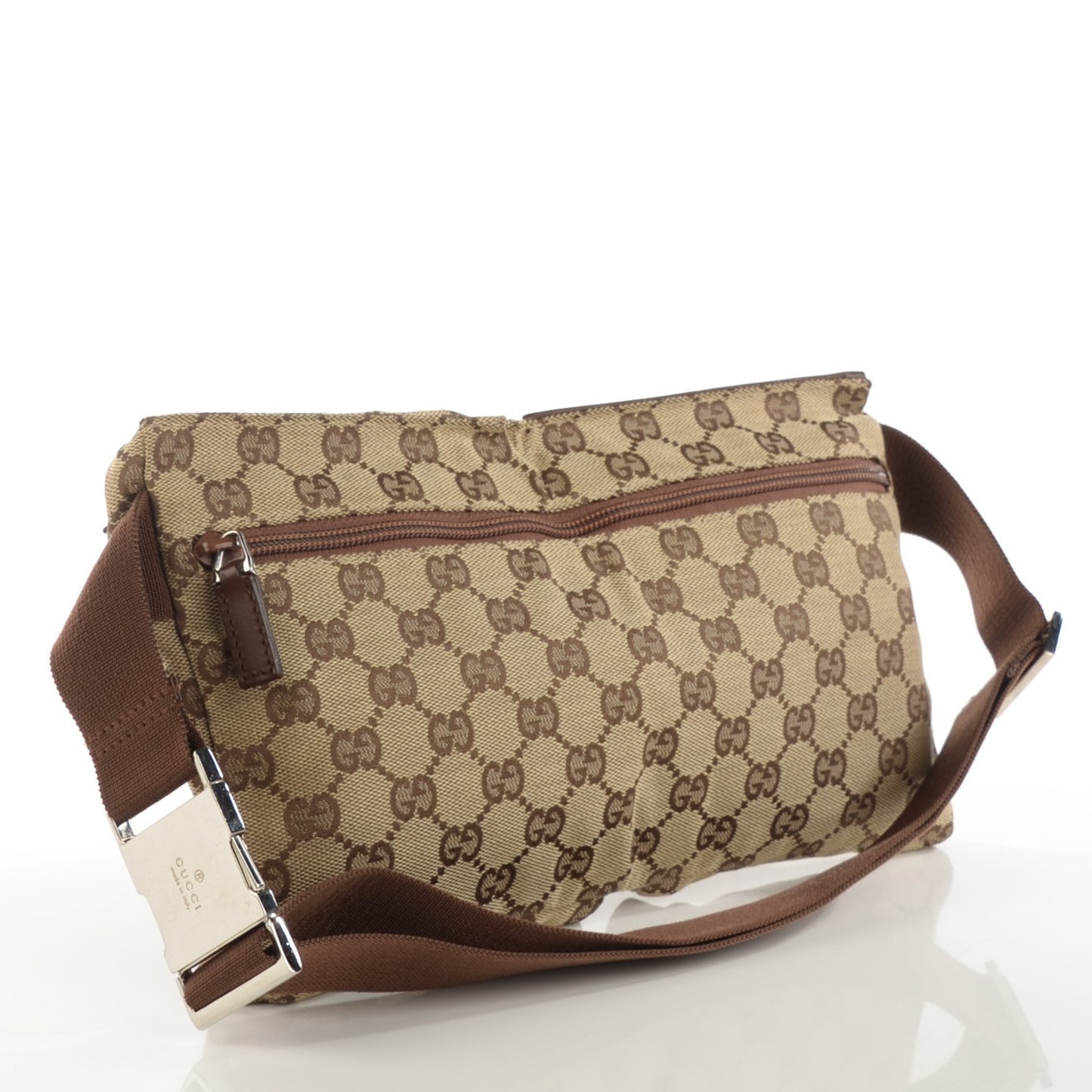 GG Monogram Web Double Pocket Belt Bag Brown