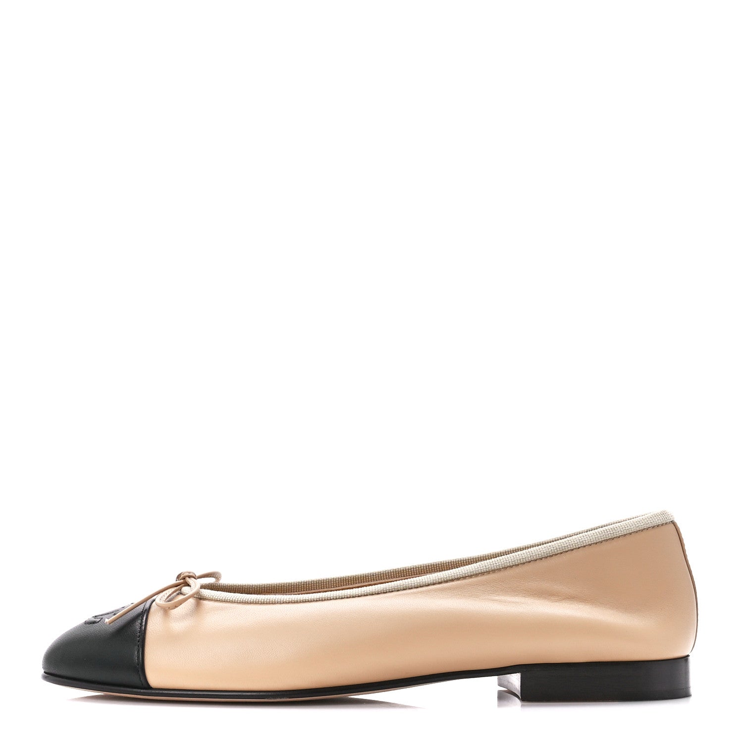 Chanel Lambskin Cap Toe CC Ballerina Flats 37 Beige Black 1 of 9