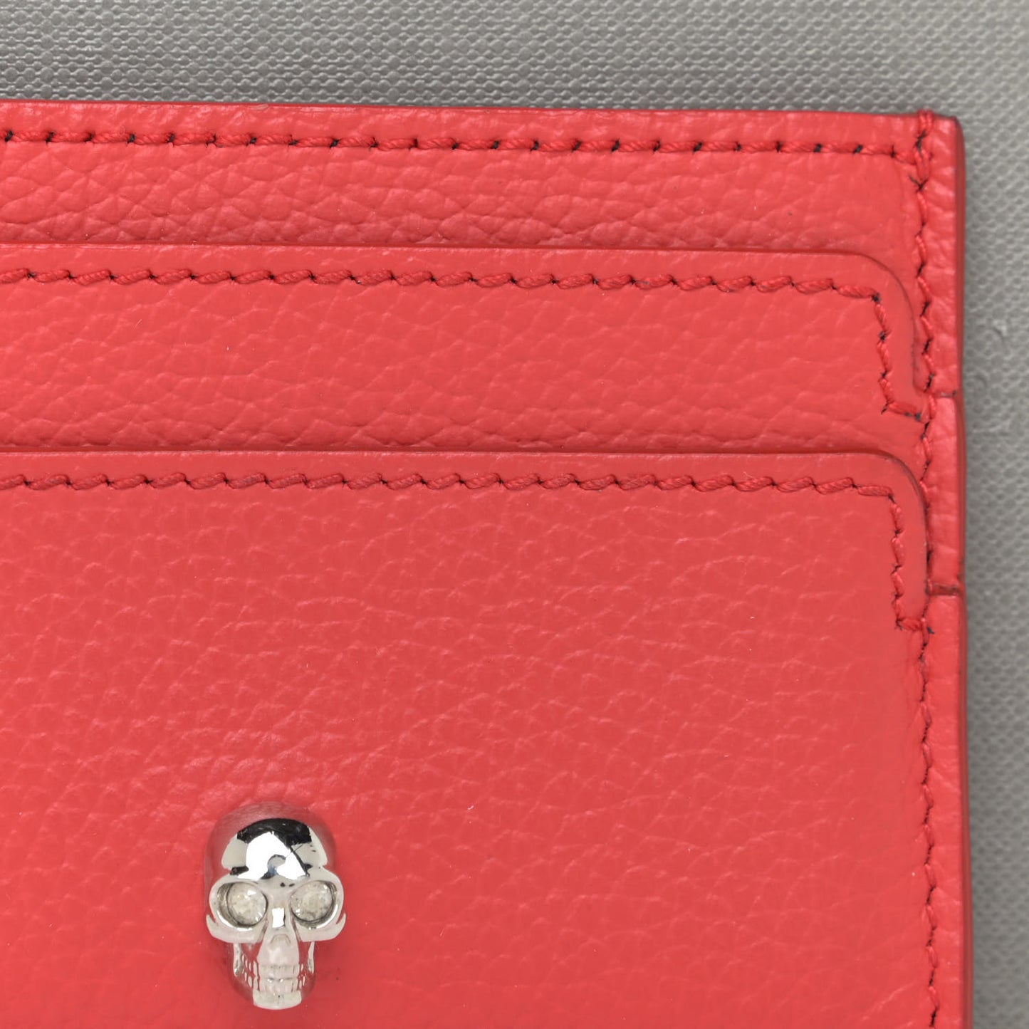Calfskin Skull Card Holder Scarlet Red