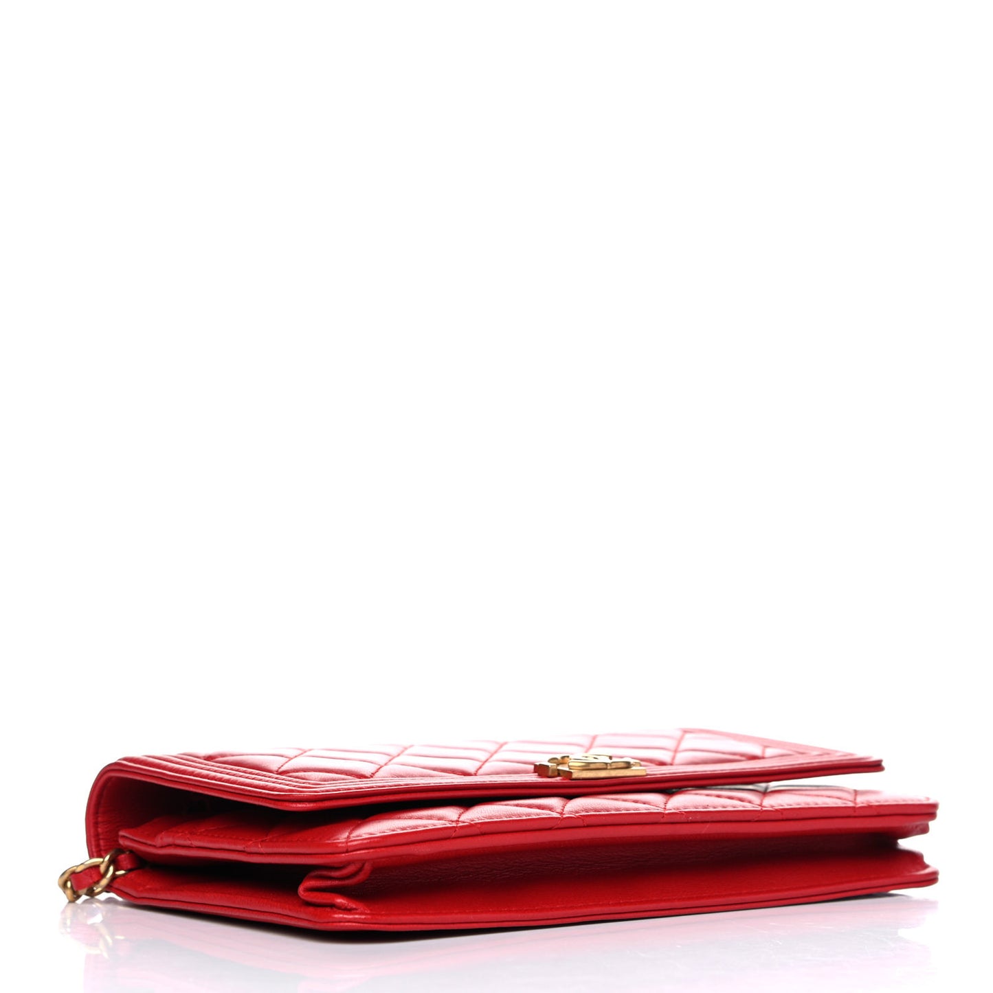 Lambskin Quilted Boy Wallet On Chain WOC Red