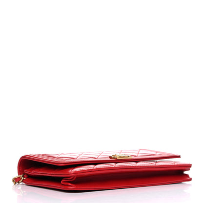 Chanel Lambskin Quilted Boy Wallet On Chain WOC Red 4 of 15