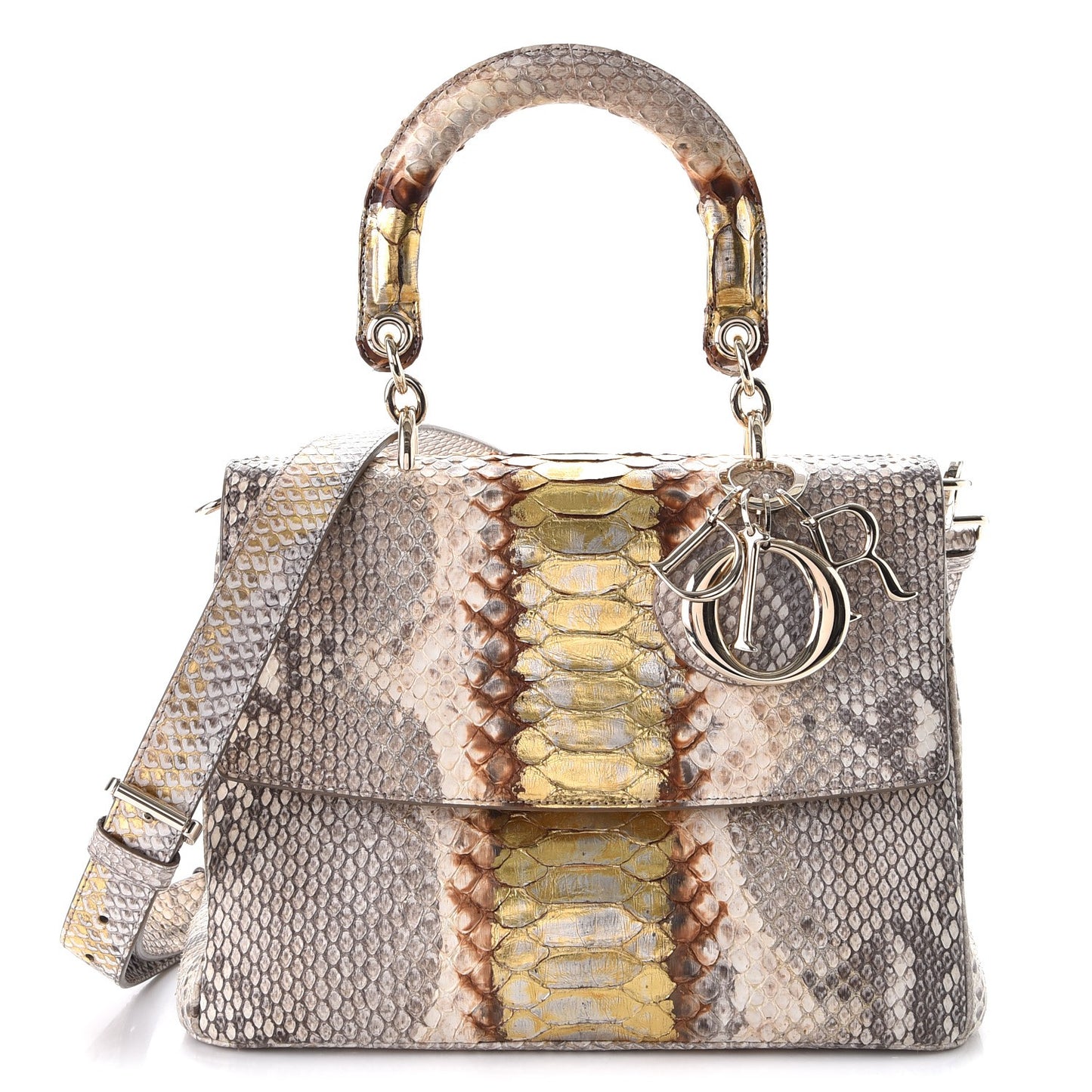 Metallic Python Small Be Dior Flap Beige Gold