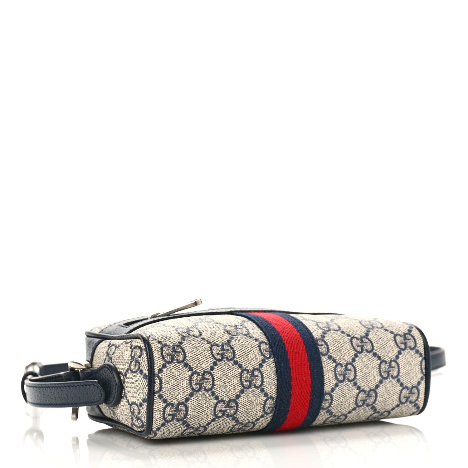 Gucci GG Supreme Monogram Textured Dollar Calfskin Web Mini Ophidia Shoulder Bag Beige Blue 4 of 8