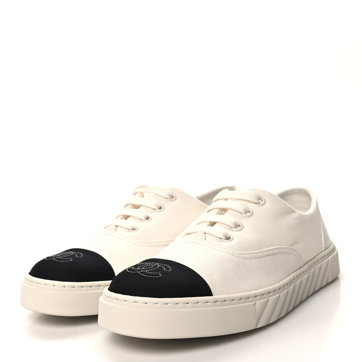 Canvas Grosgrain Cap Toe CC Sneakers 39 Ivory Black