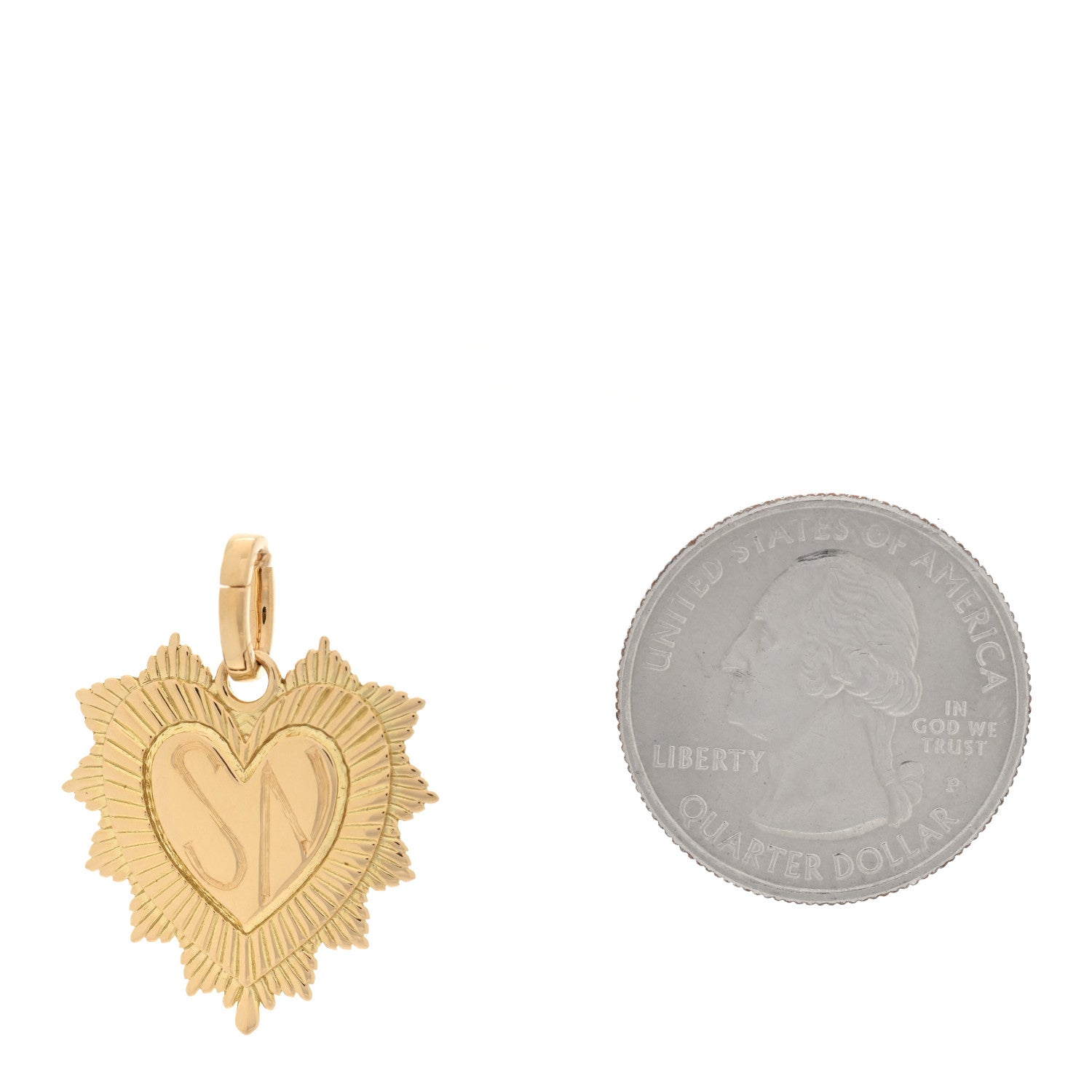 Foundrae 18K Yellow Gold Radiating Engravable Heart Medium Medallion Pendant 2 of 3