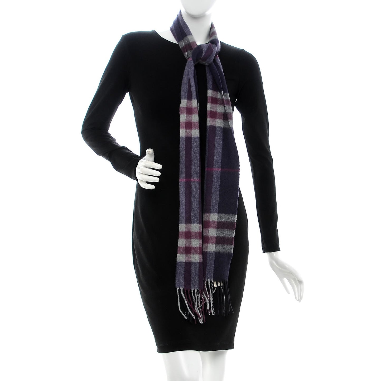 Cashmere Giant Check Fringe Scarf Purple