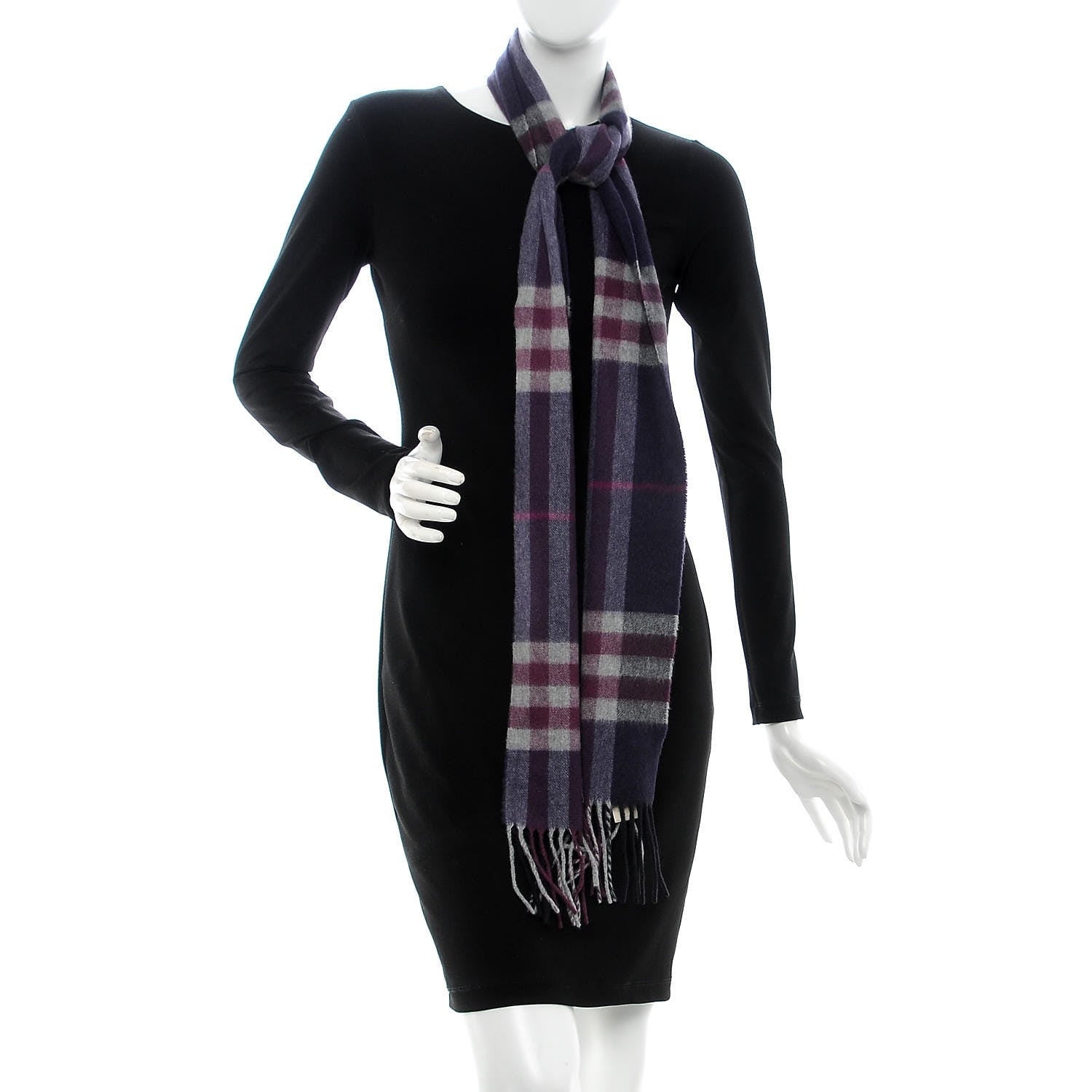 Burberry Cashmere Giant Check Fringe Scarf Purple 2 of 6