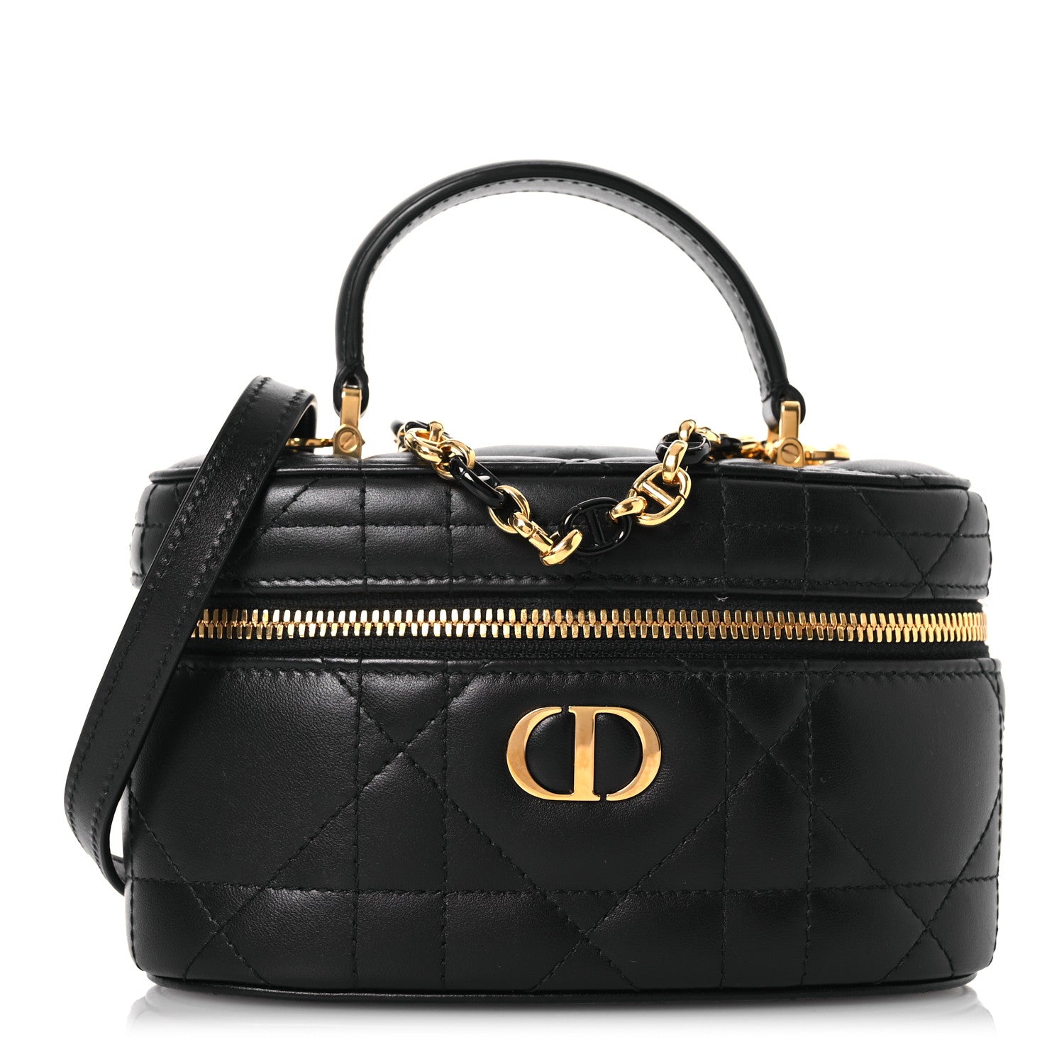 Christian Dior Lambskin Macrocannage Mini Caro Vanity Case Black
