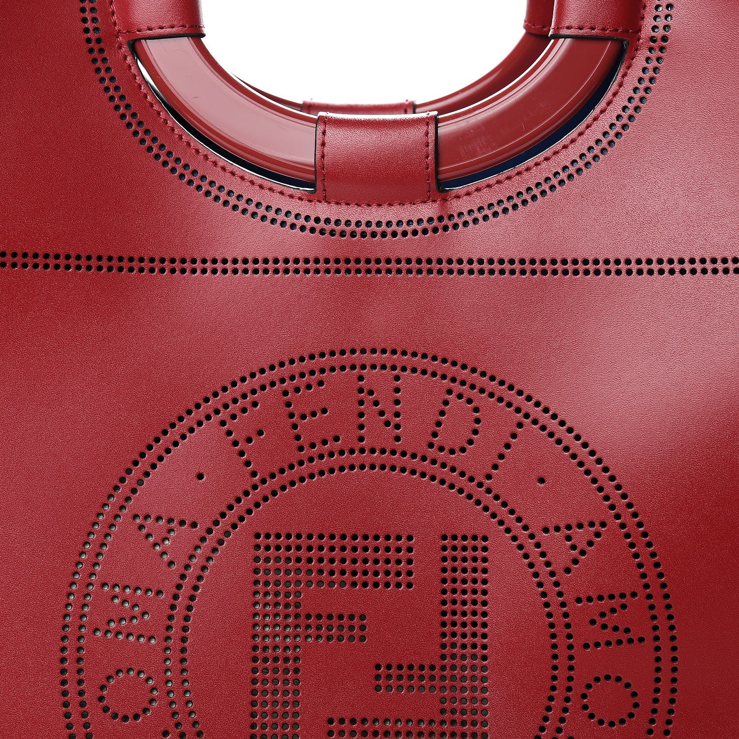 Fendi Vitello Liberty Plexiglass Stamp Patch Perforated Medium Runaway Shopper Tote Fragola 7 of 10