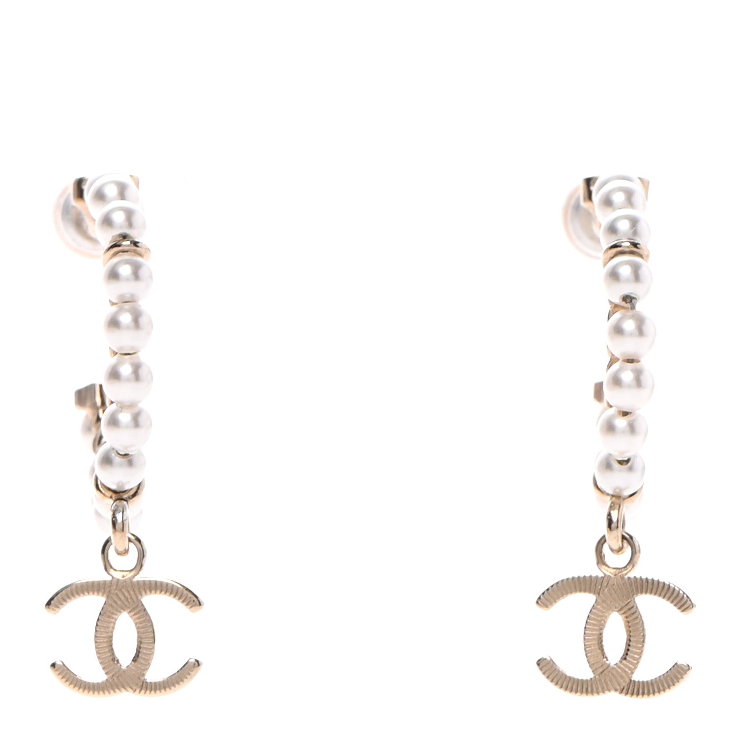 Chanel Pearl Charms CC Hoop Earrings Gold 1 of 5