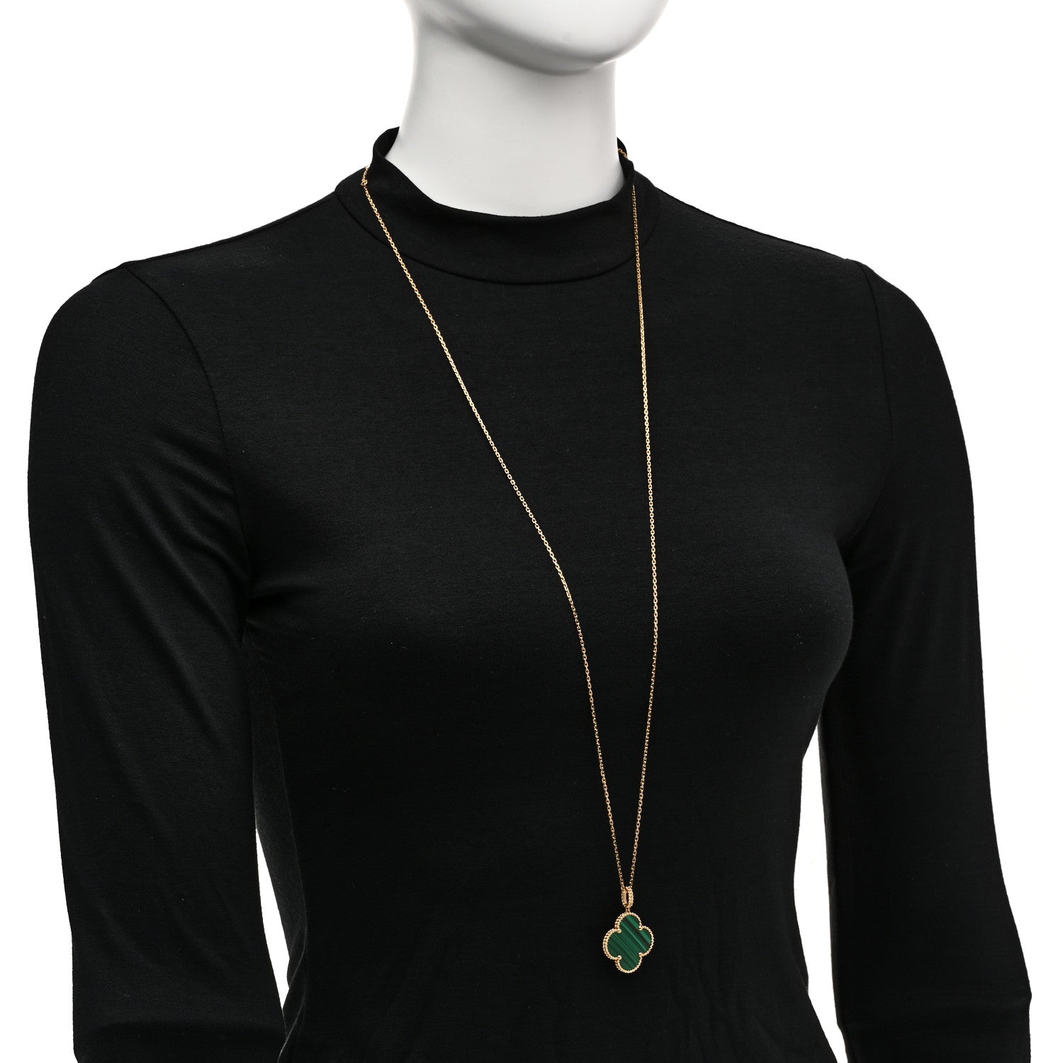 Van Cleef & Arpels 18K Yellow Gold Malachite Magic Alhambra Pendant Necklace 2 of 6