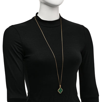 Van Cleef & Arpels 18K Yellow Gold Malachite Magic Alhambra Pendant Necklace 2 of 6