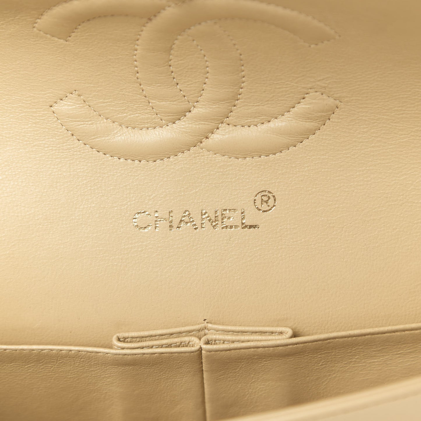 Lambskin Quilted Medium Double Flap Beige