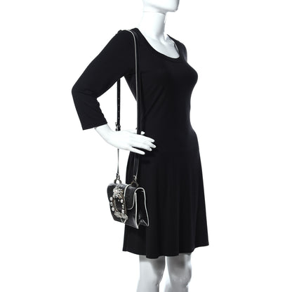 Miu Miu Embossed Lizard Calfskin Crystal Embellished Saint Lucertola Shoulder Bag Black 2 of 14