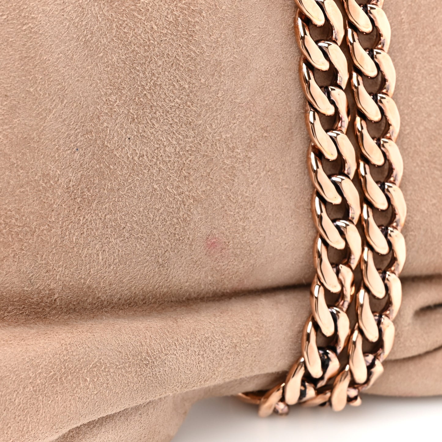 Suede Crystal Chandra Chain Clutch Beige