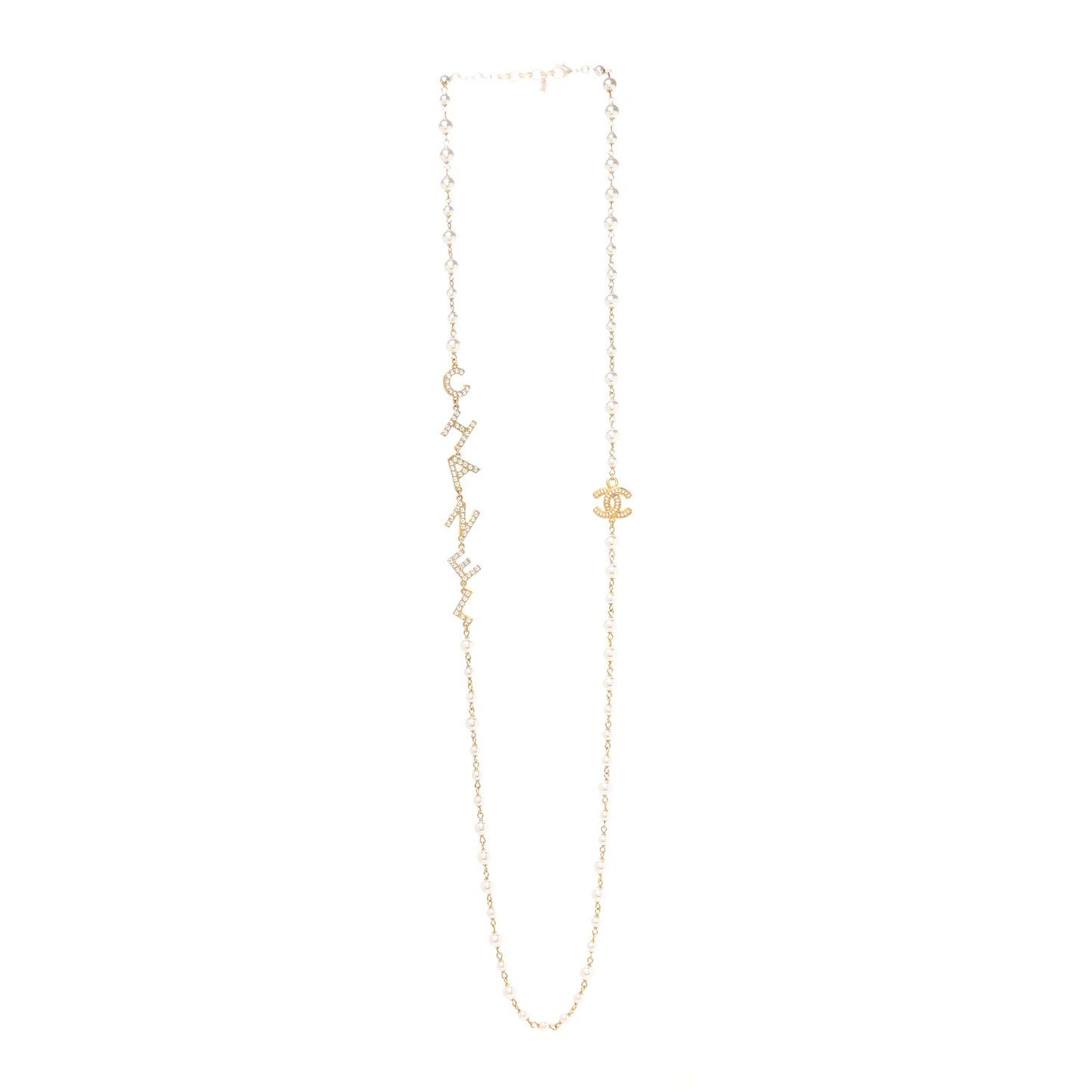 Pearl Crystal 90's Icon CC Necklace Gold
