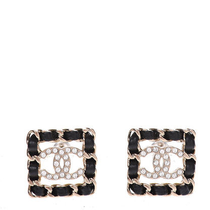 Chanel Crystal Lambskin Chain Sergeant Stud Earrings Black Gold 1 of 5