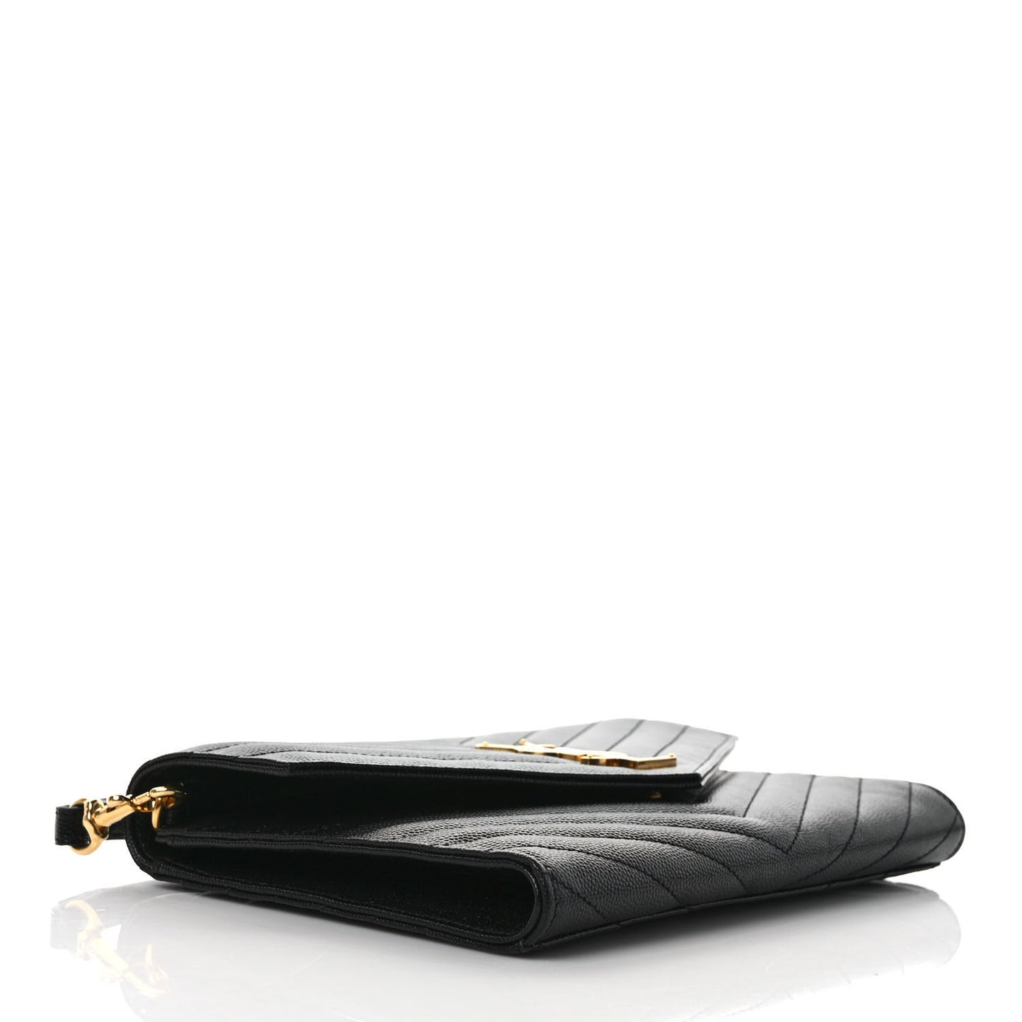 Grain De Poudre Matelasse Chevron Monogram Envelope Clutch Black