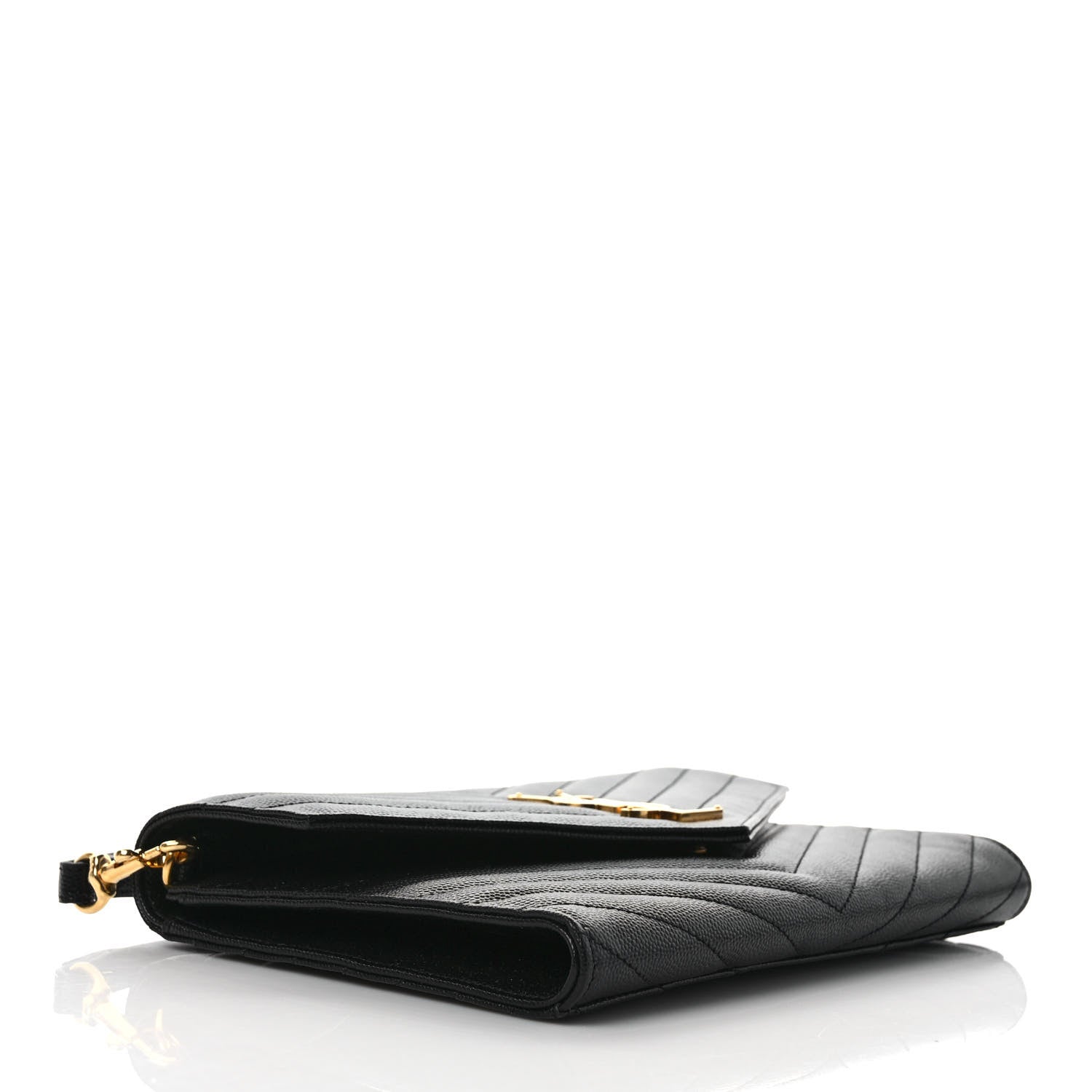 Saint Laurent Grain De Poudre Matelasse Chevron Monogram Envelope Clutch Black 5 of 9