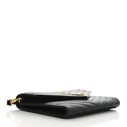 Saint Laurent Grain De Poudre Matelasse Chevron Monogram Envelope Clutch Black 5 of 9