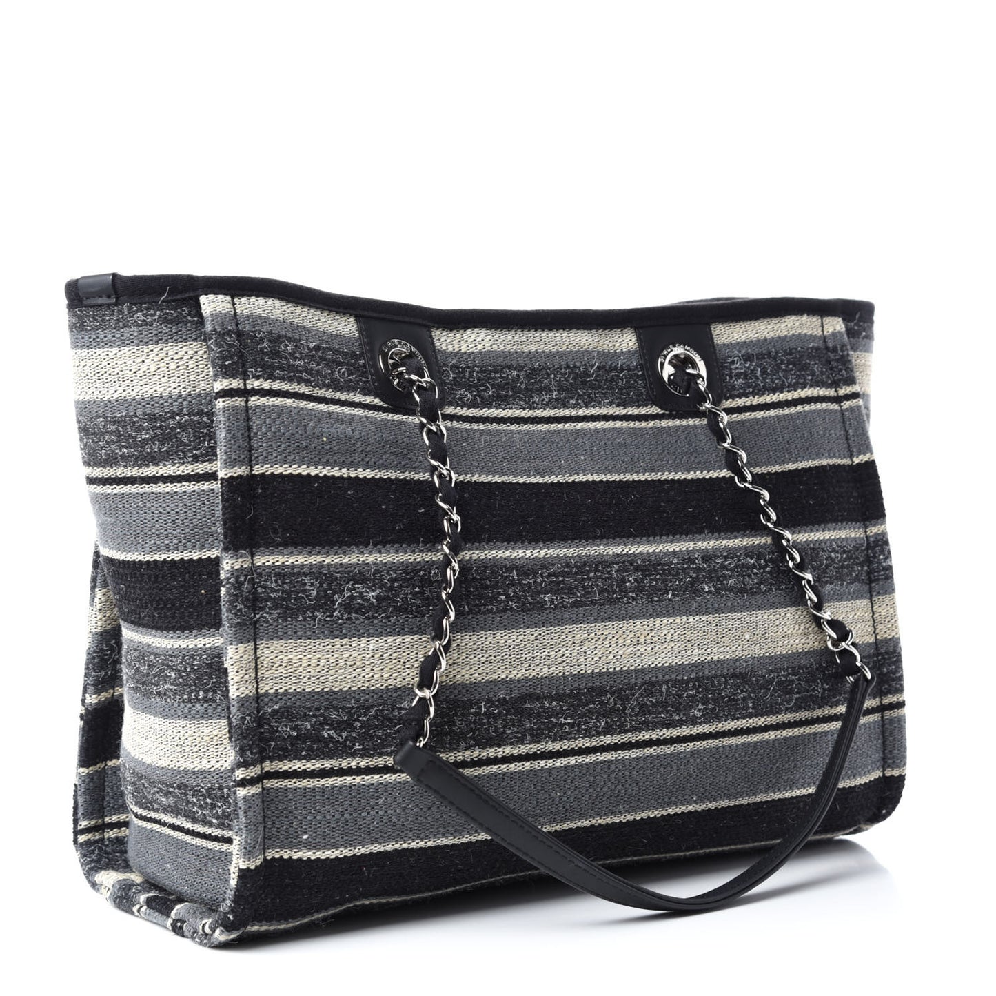 Striped Canvas Small Deauville Tote Dark Grey
