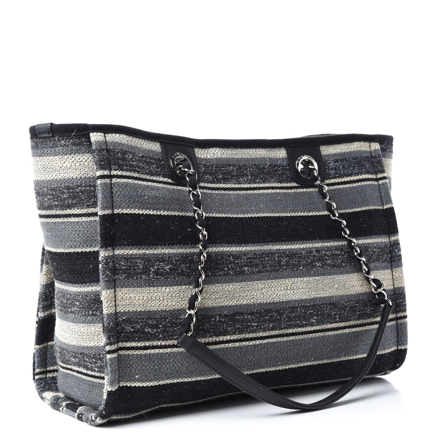 Chanel Striped Canvas Small Deauville Tote Dark Grey 3 of 10