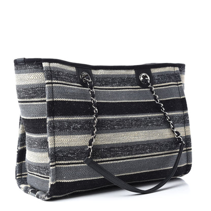 Chanel Striped Canvas Small Deauville Tote Dark Grey 3 of 10