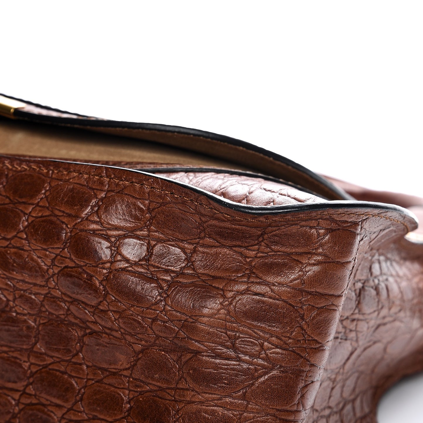 Calfskin Crocodile Embossed Medium Marcie Satchel Mahogany