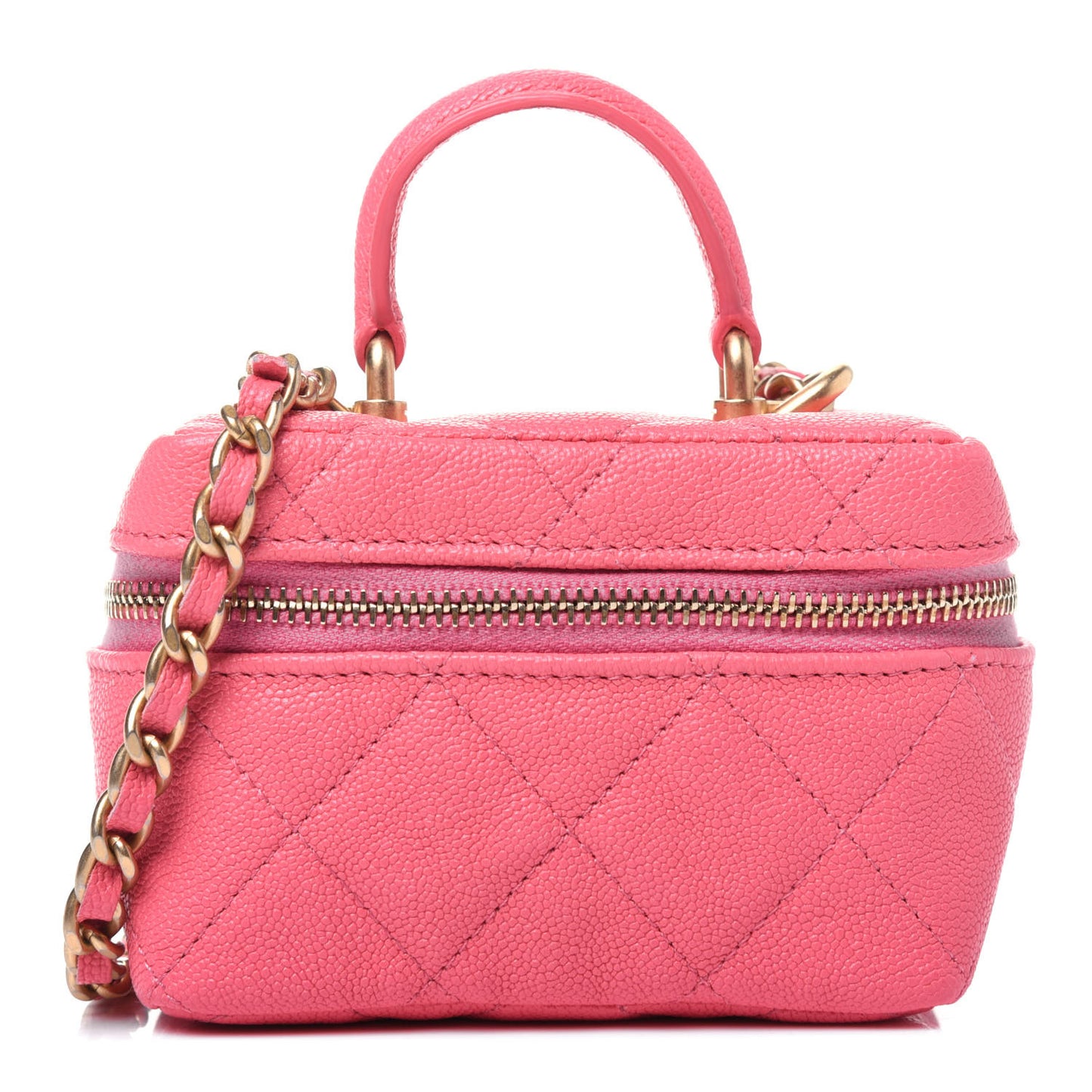 Caviar Quilted Mini Top Handle Vanity With Chain Pink