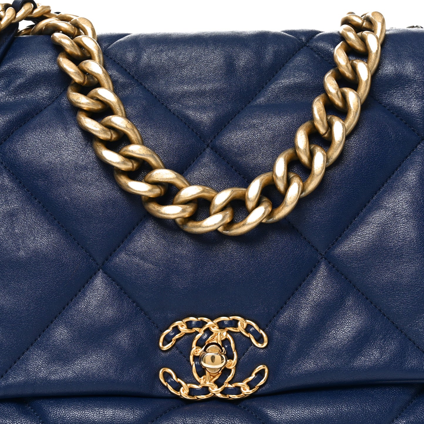 Goatskin Quilted Maxi Chanel 19 Flap Navy Blue