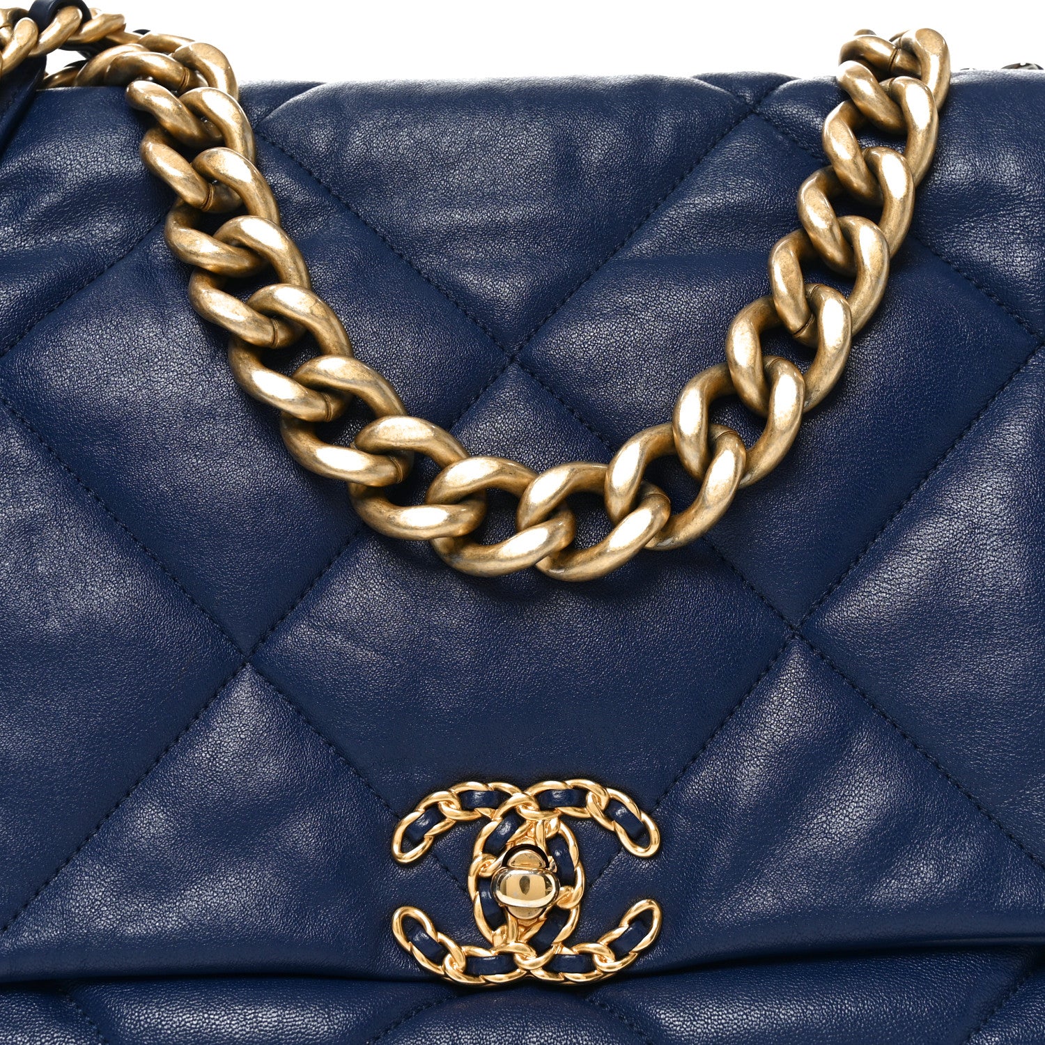 Chanel Goatskin Quilted Maxi Chanel 19 Flap Navy Blue 8 of 10