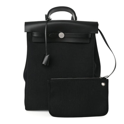 Hermes Military Toile Vache Hunter Herbag a Dos Zip Retourne Backpack Black 1 of 10