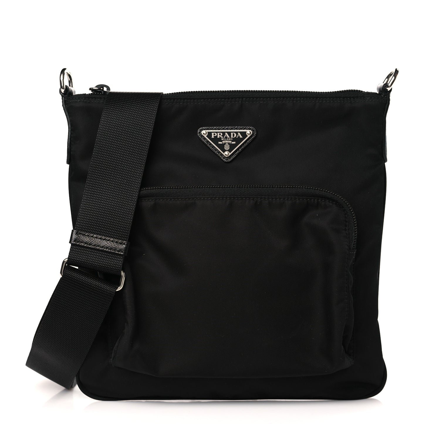 Tessuto Nylon Saffiano Flat Messenger Bag Black