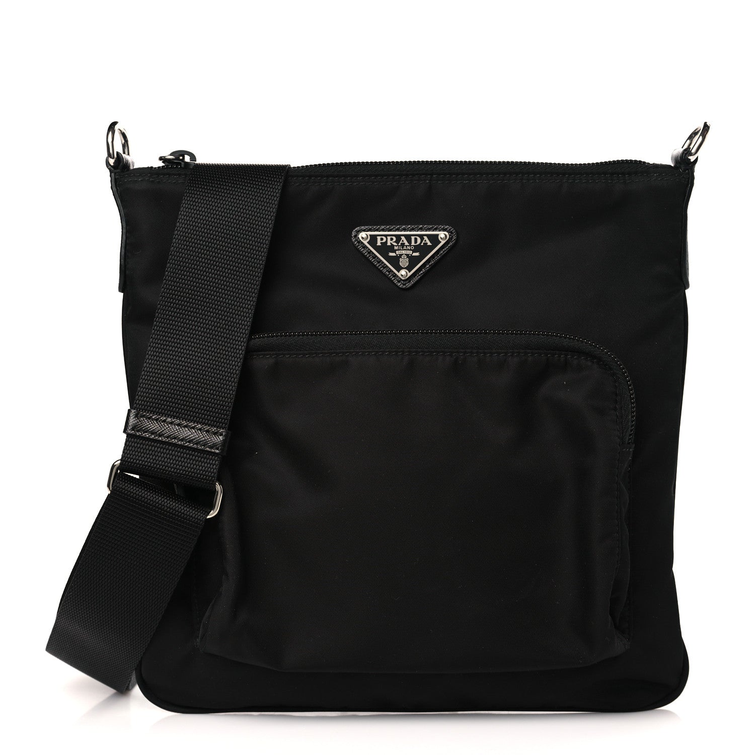 Prada Tessuto Nylon Saffiano Flat Messenger Bag Black 1 of 8