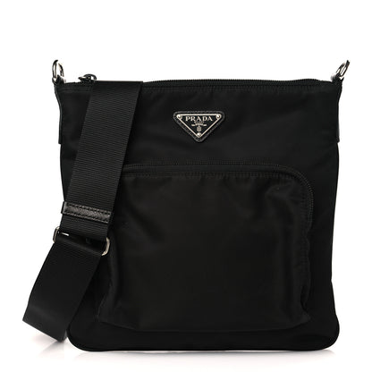 Prada Tessuto Nylon Saffiano Flat Messenger Bag Black 1 of 8