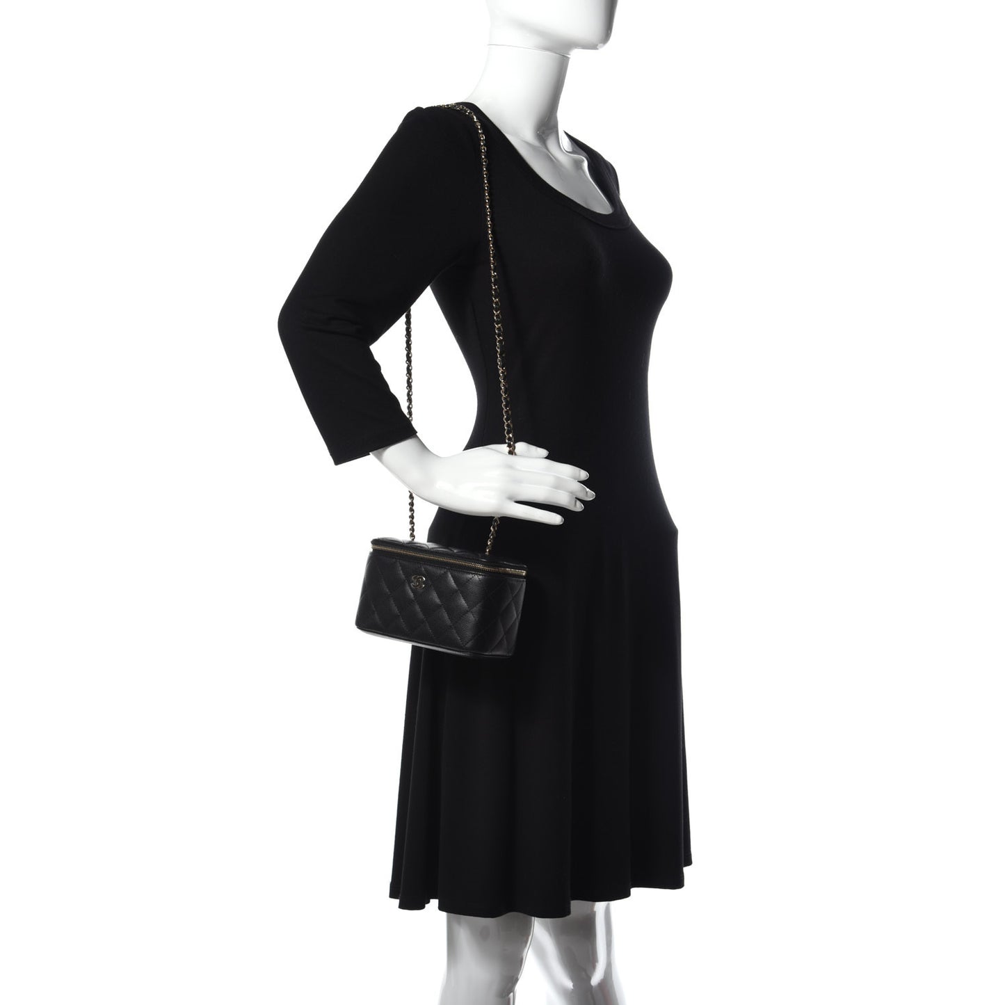 Caviar Quilted Small Vanity Case With Chain Black