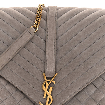 Saint Laurent Suede Mixed Matelasse Tri-Quilt Large Monogram Envelope Satchel Grey 8 of 12