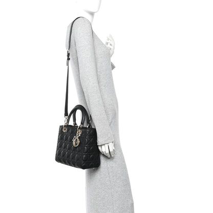 Christian Dior Grained Calfskin Cannage Medium Lady Dior Black 2 of 11