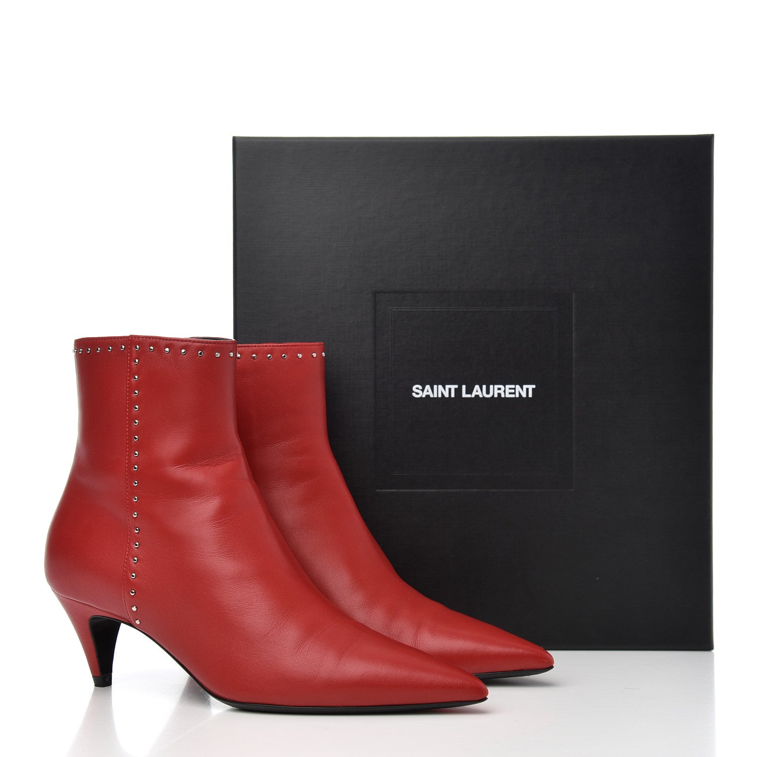 Saint Laurent Calfskin Studded Charlotte 55 Boots 36 Red 16 of 16