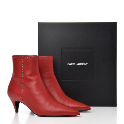 Saint Laurent Calfskin Studded Charlotte 55 Boots 36 Red 16 of 16