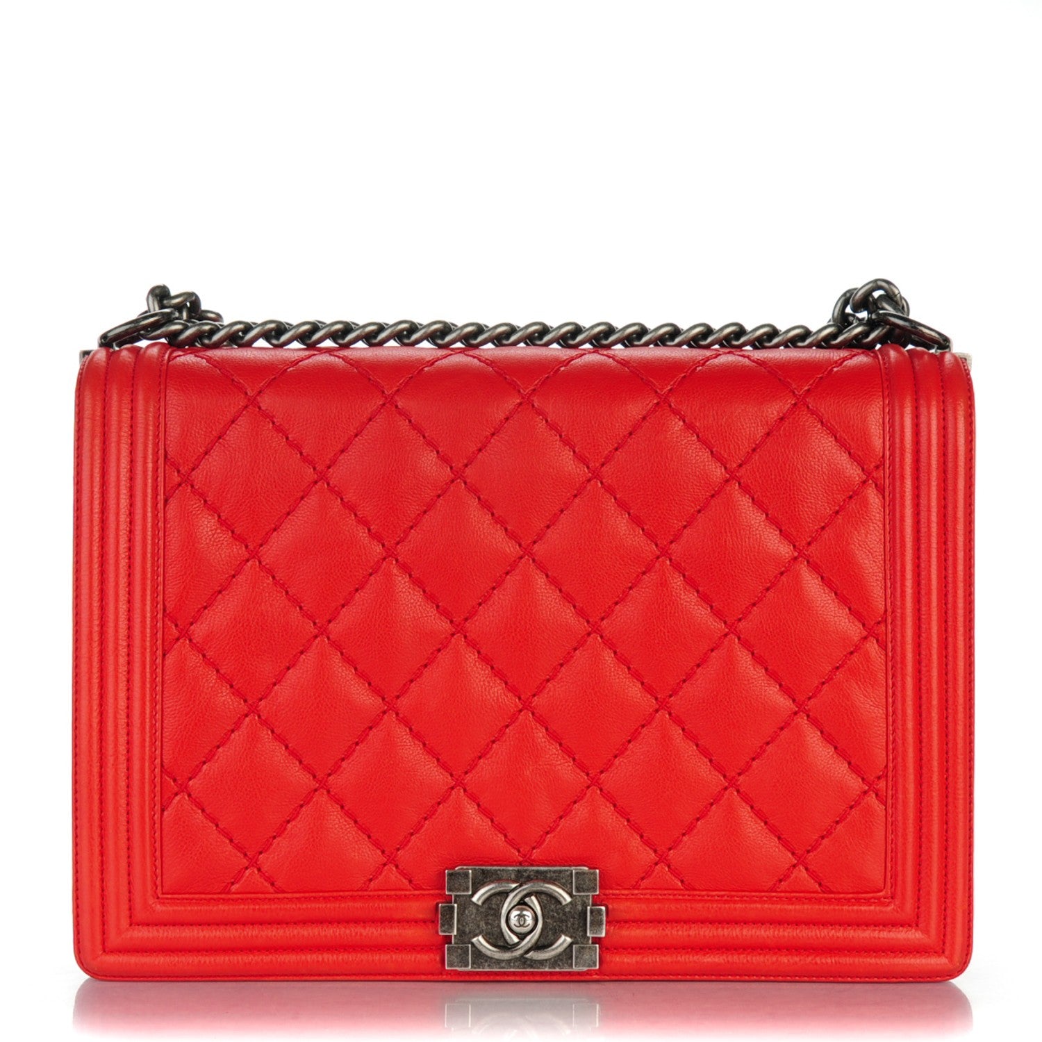 Chanel Calfskin Quilted Double Stitch Large Boy Flap Red 1 of 7