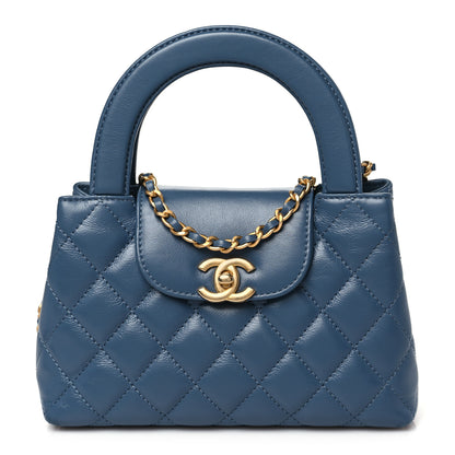 Chanel Shiny Aged Calfskin Quilted Nano Kelly Shopper Dark Blue 1 of 10