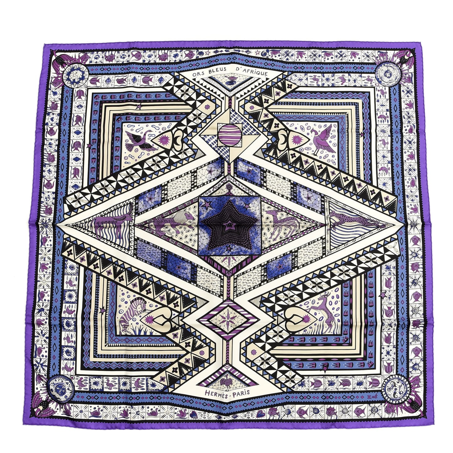 Silk Ors Blues d'Afrique Scarf 90 Violet Blanc Parme