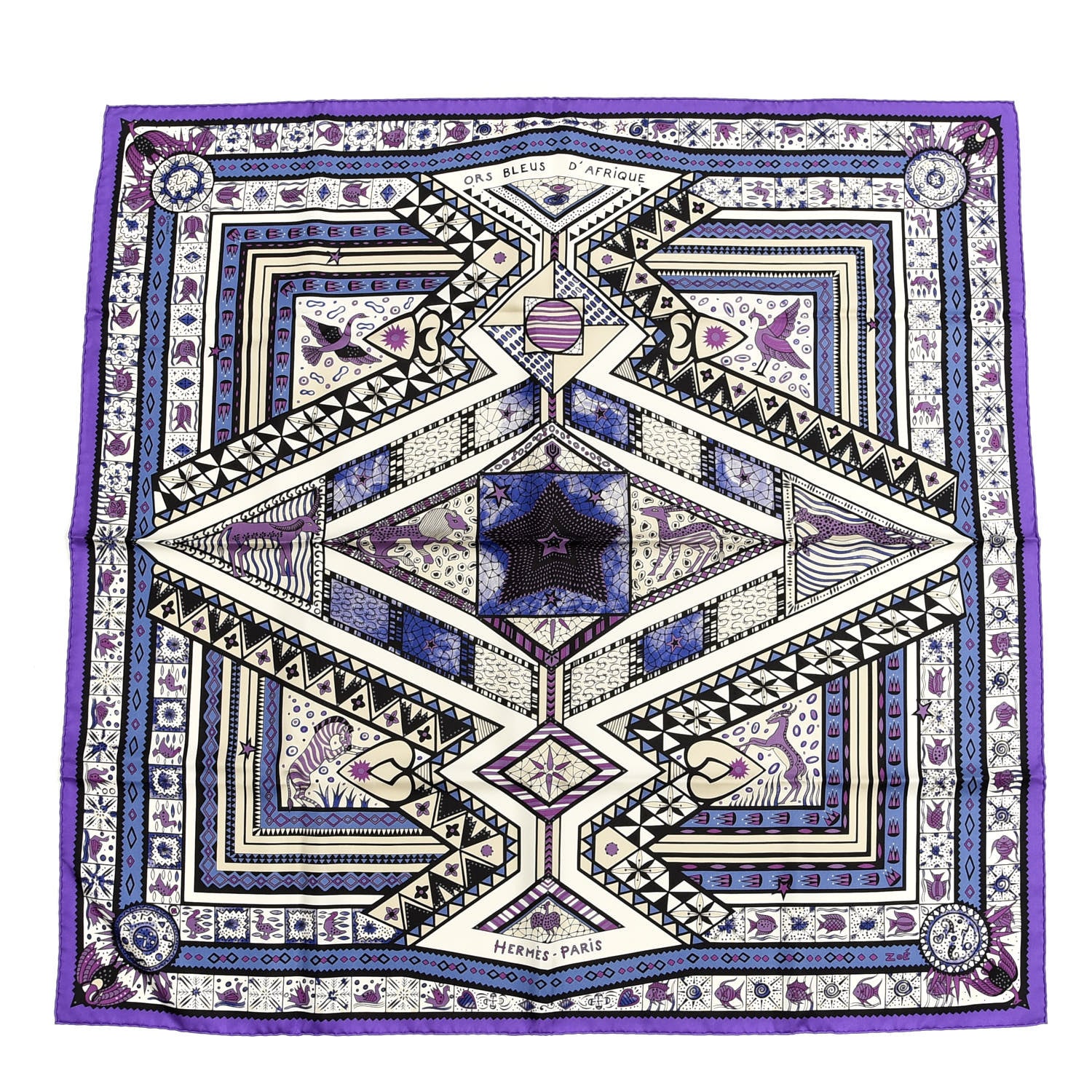 Hermes Silk Ors Blues d'Afrique Scarf 90 Violet Blanc Parme 1 of 4