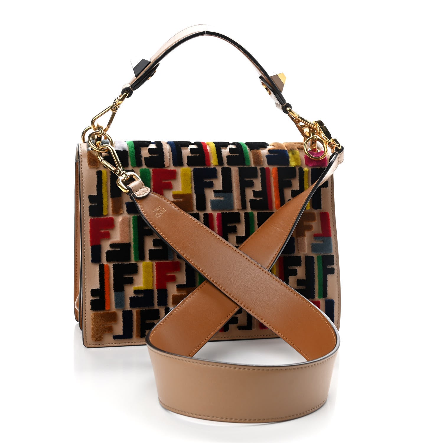 Fendi Vitello Liberty Velvet FF Multicolor Kan I Shoulder Bag Multicolor Cuoio 3 of 12