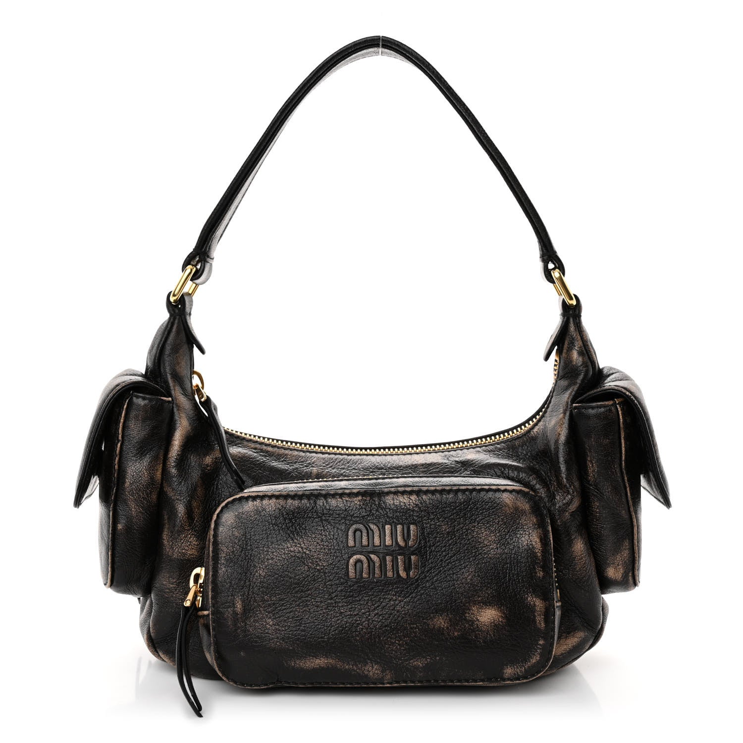 Miu Miu Distressed Nappa Pocket Bag Sand Coffee 1 of 10